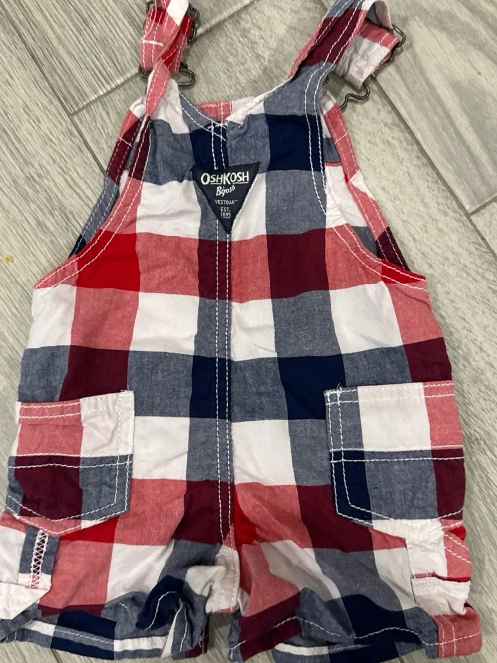 OshKosh B'gosh Red, Navy & White Plaid Kid’s overall